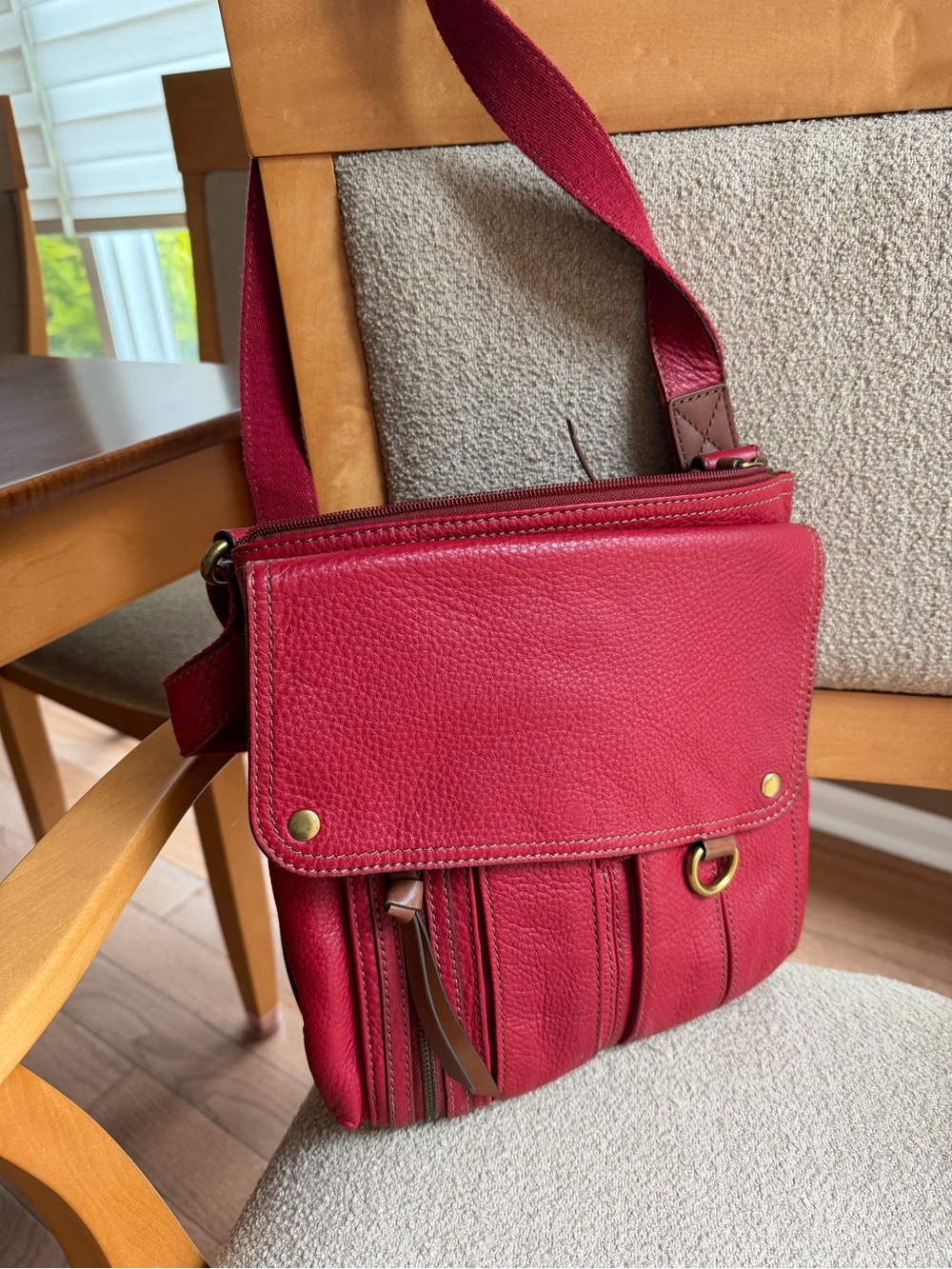 Fossil Red Leather Crossbody with Adjustable Strap